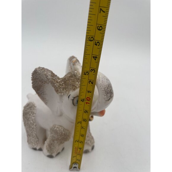 Vintage Ceramic Elephant Figurine Textured Fur & Gold Bell Adorable Retro Decor - Picture 9 of 10